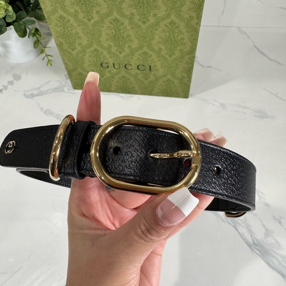 Authentic NEW Beautiful Black Leather Gucci Dog Collar w/ box Size XL - Picture 2 of 9